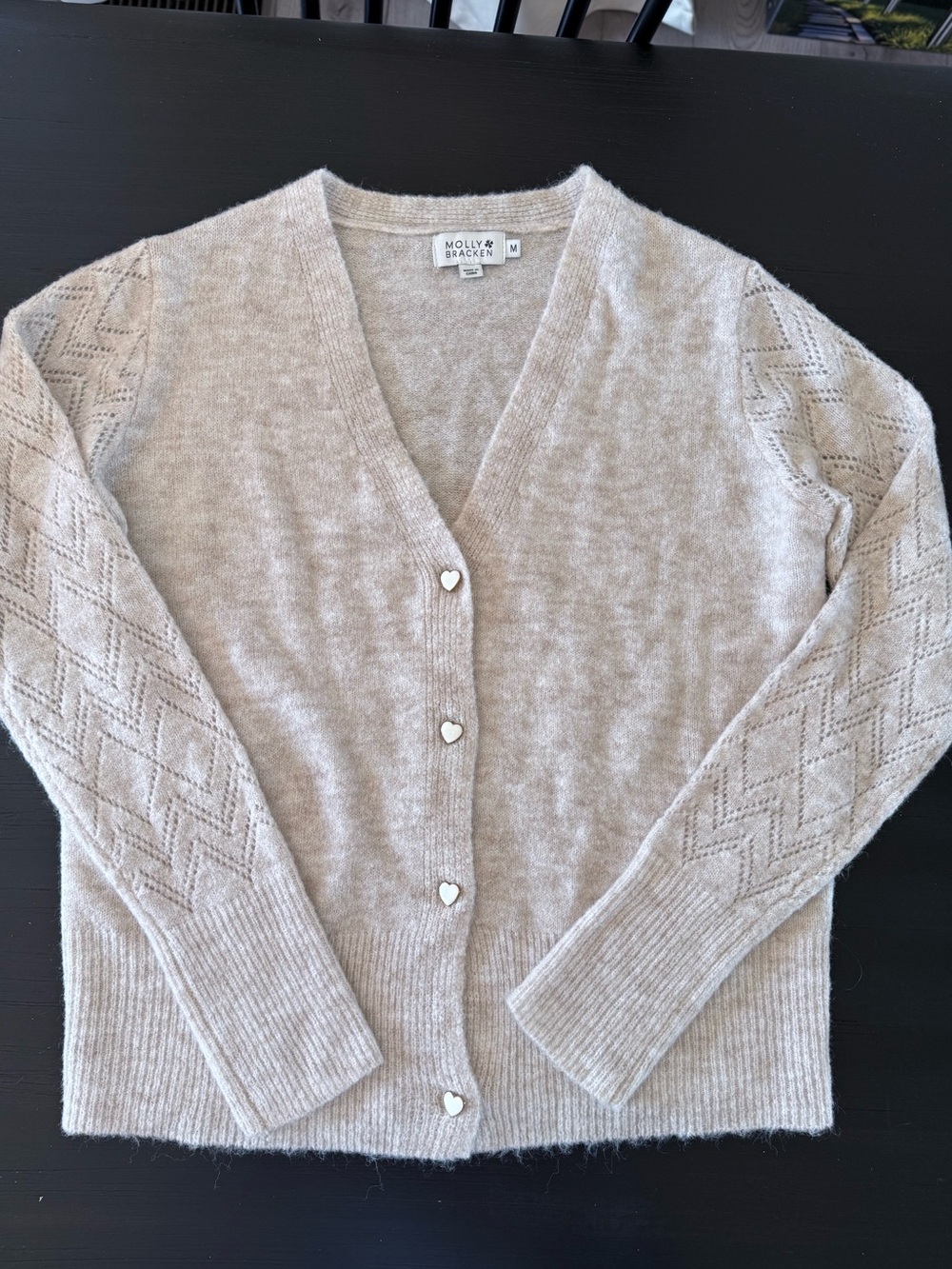 NWOT Molly Bracken Soft Knit Heart Button Cardigan Sweater | Medium | Cream - Picture 12 of 12